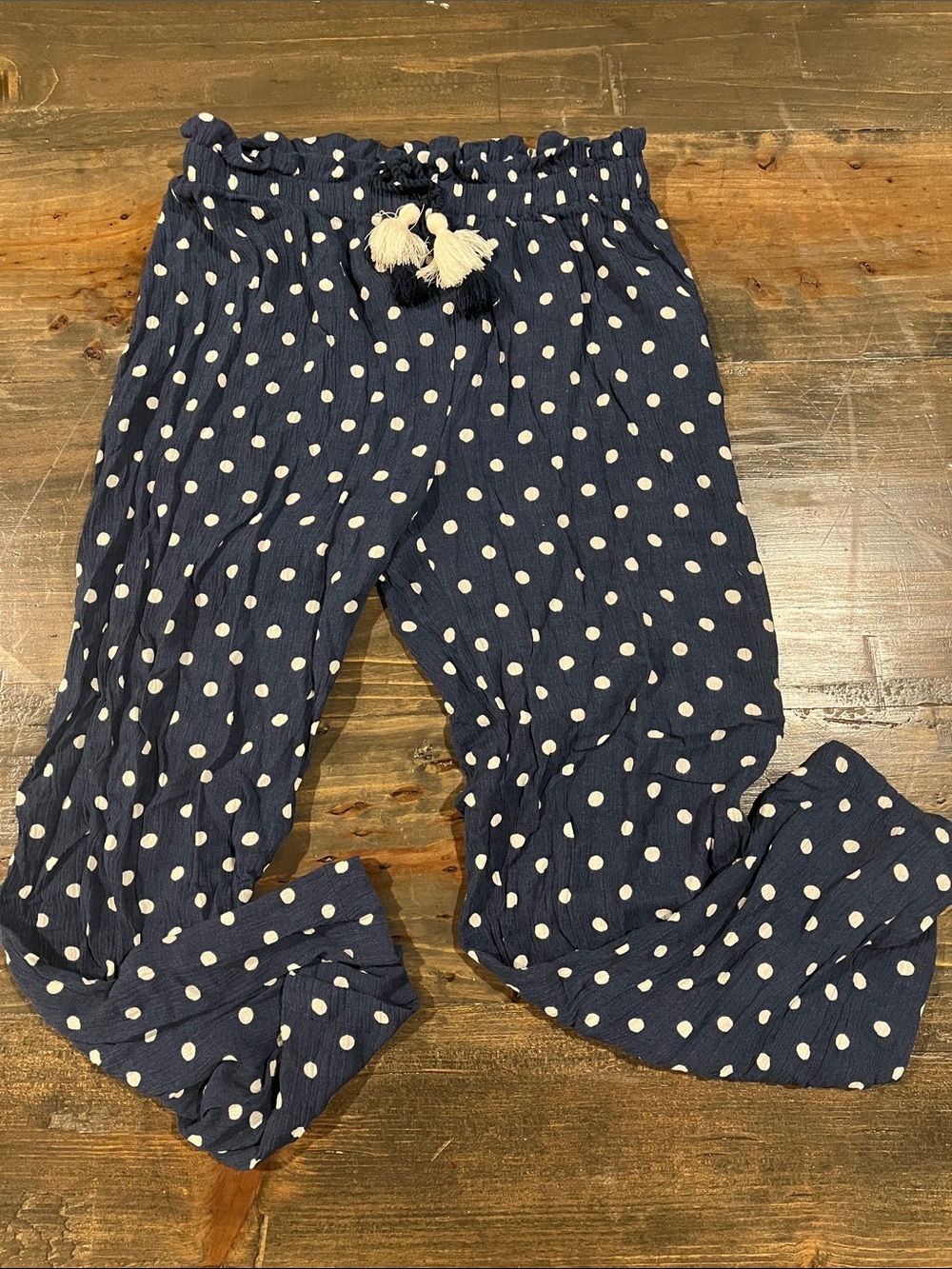 Kids Navy Polka Dot Pajama Pants with Tassel Drawstring